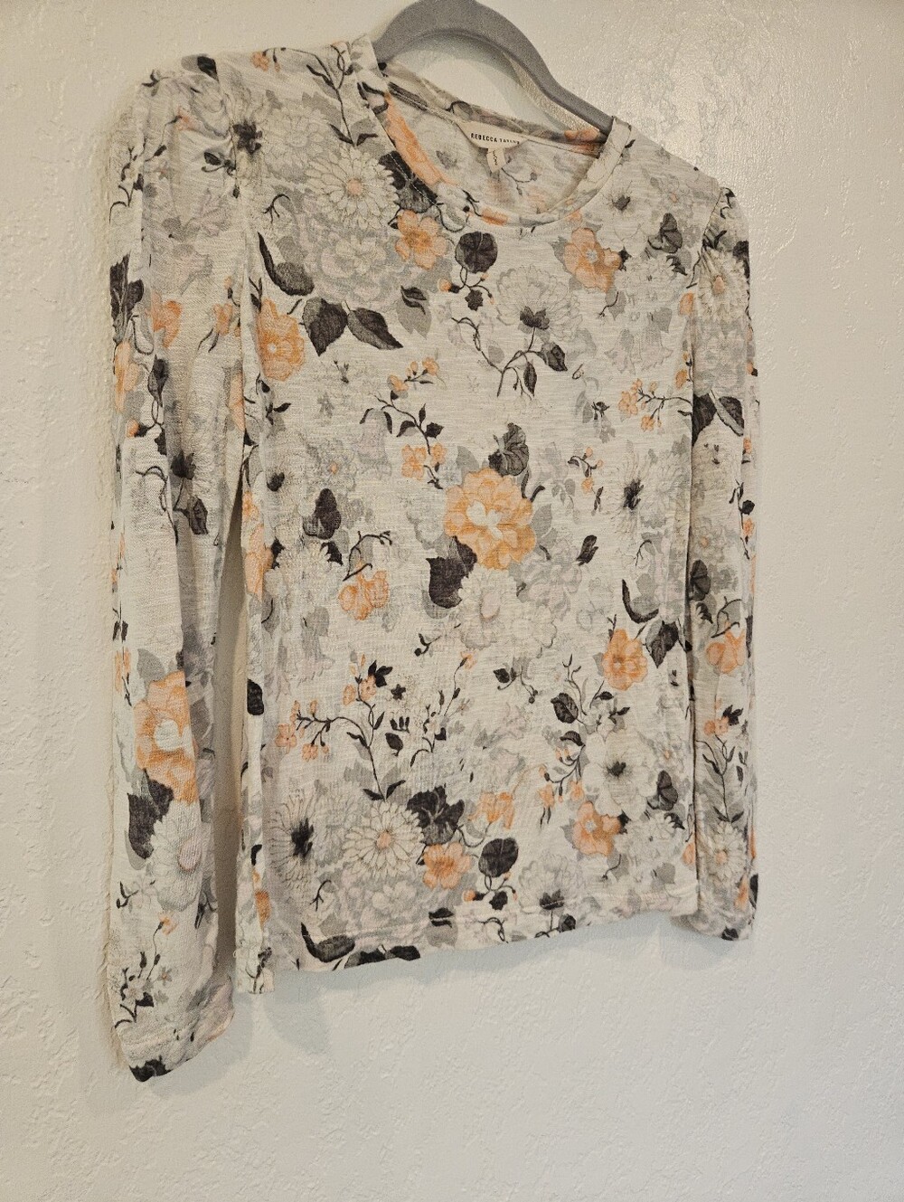 Rebecca Taylor Cream Loral Lua Ruffle Blouse Gray Long Sleeve Top In Size Small